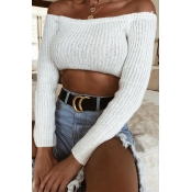 Lovely Casual Dew Shoulder White Sweaters