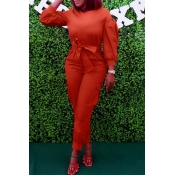 Lovely Trendy Lace-up Orange Twilled Satin One-pie