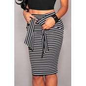 Lovely Trendy Striped Black Cotton Blends Knee Len