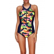 Lovely Trendy Camouflage Printed One-piece Swimwea
