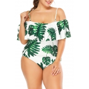 Lovely Trendy Floral Printed White One-piece Swimw