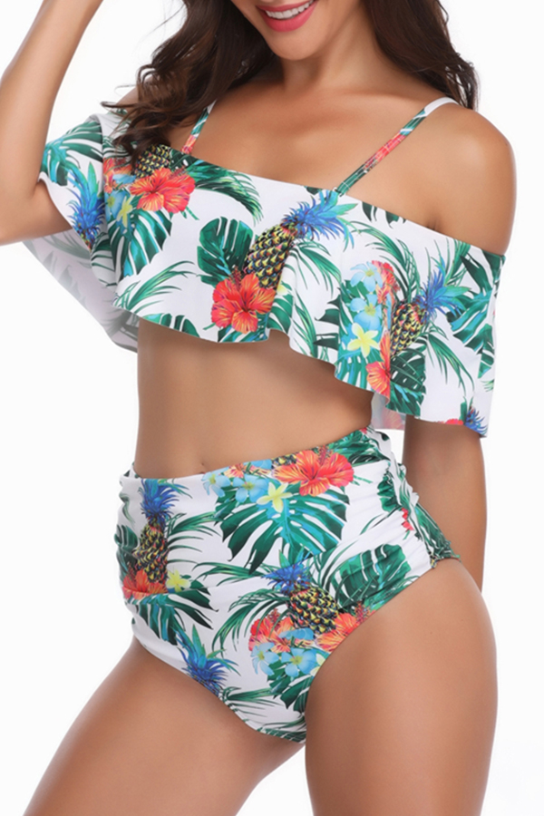 

Lovely Sexy Flounce Design White Bikinis