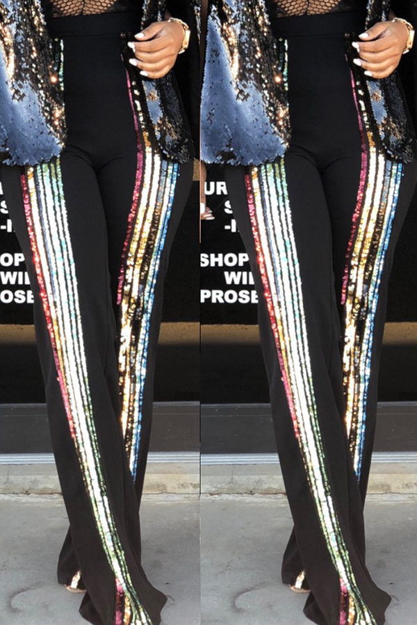 

Lovely Trendy Sequined Decorative Black Blending Pants