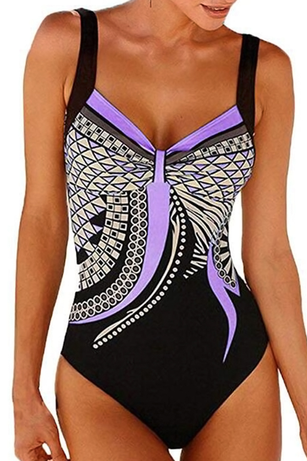 

Lovely Sexy Printed Purple One-piece Swimwears