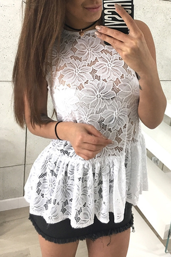 

Lovely Chic Patchwork White Lace T-shirt