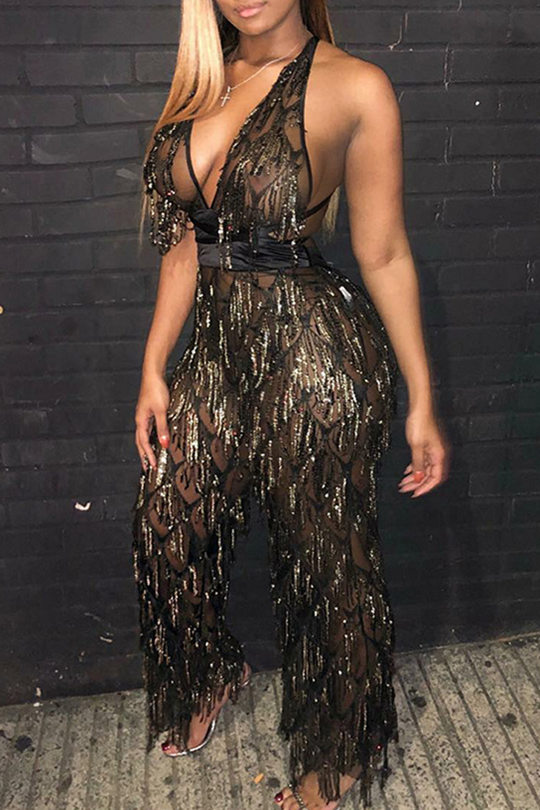 

Lovely Sexy See-through Black Lace One-piece Jumpsuit