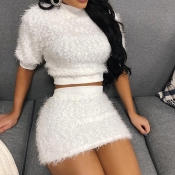 Lovely Trendy Patchwork White Two-piece Skirt Set