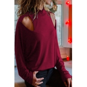 Lovely Casual Hollowed-out Red T-shirt