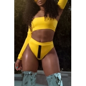 Lovely Trendy Patchwork Yellow Two-piece Swimsuit