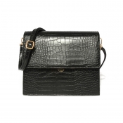 Lovely Vintage Croco Printed Black Crossbody Bag