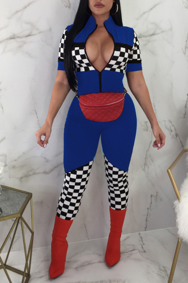 

Lovely Casual Patchwork Skinny Royal Blue One-piece Jumpsuit