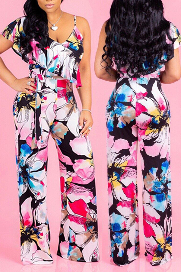 

Lovely Casual Printed Loose Light Pink One-piece Jumpsuit