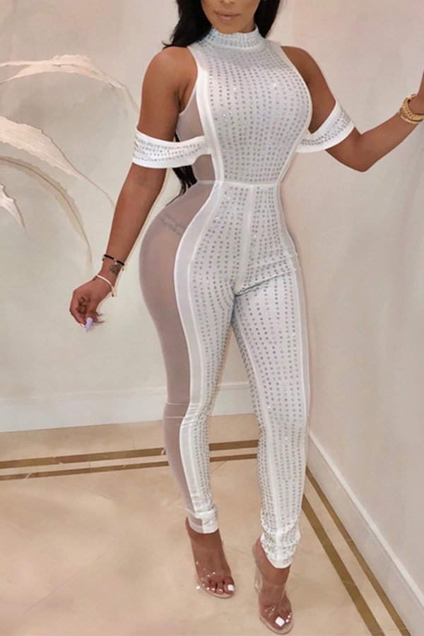 

Lovely Sexy See-through Skinny White One-piece Jumpsuit