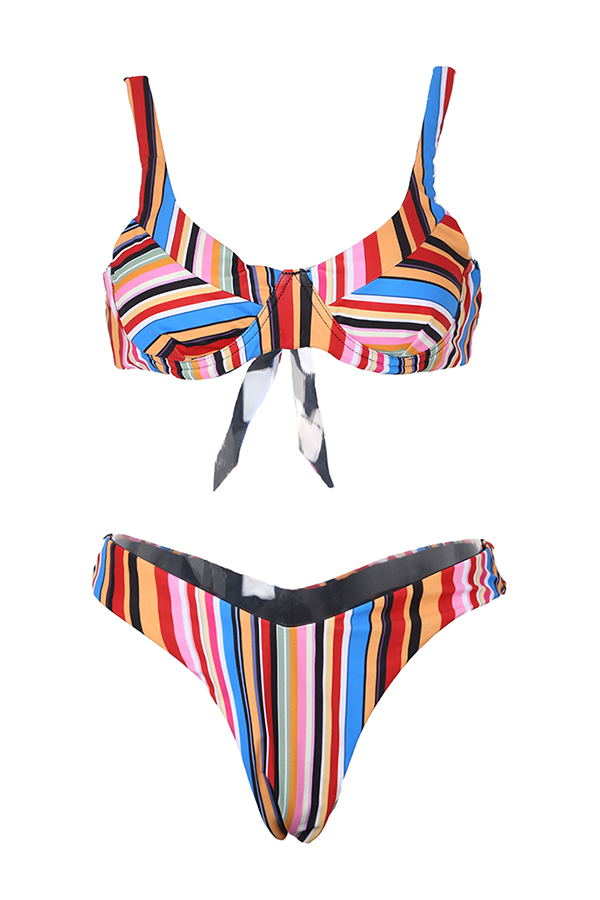 

Lovely Sexy Striped Lace-up Bikinis