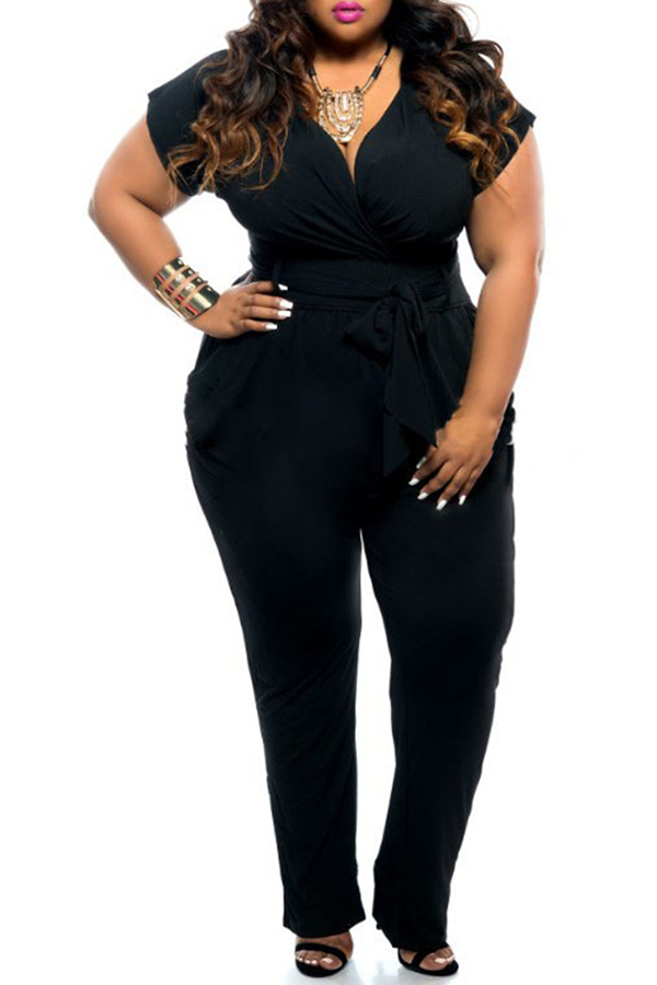 Lovely Casual Lack-up Black One-piece Jumpsuit_Plus Size Jumpsuit_Plus