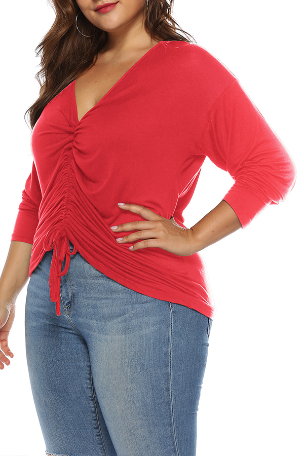 

Lovely Casual Ruffle Design Red T-shirt