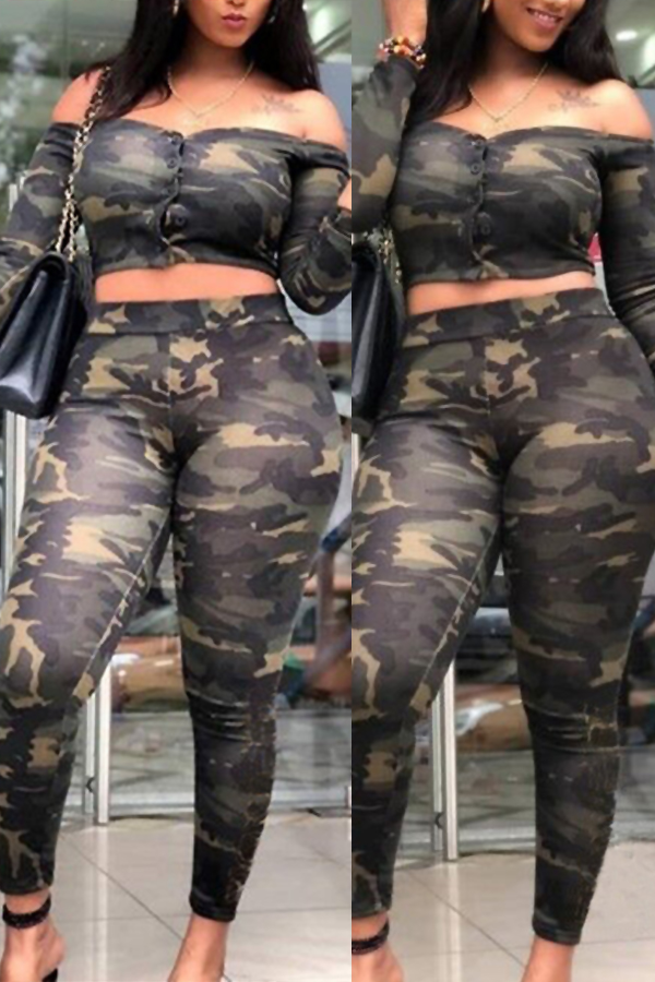 

Lovely Casual Camouflage Printed Two-piece Pants Set