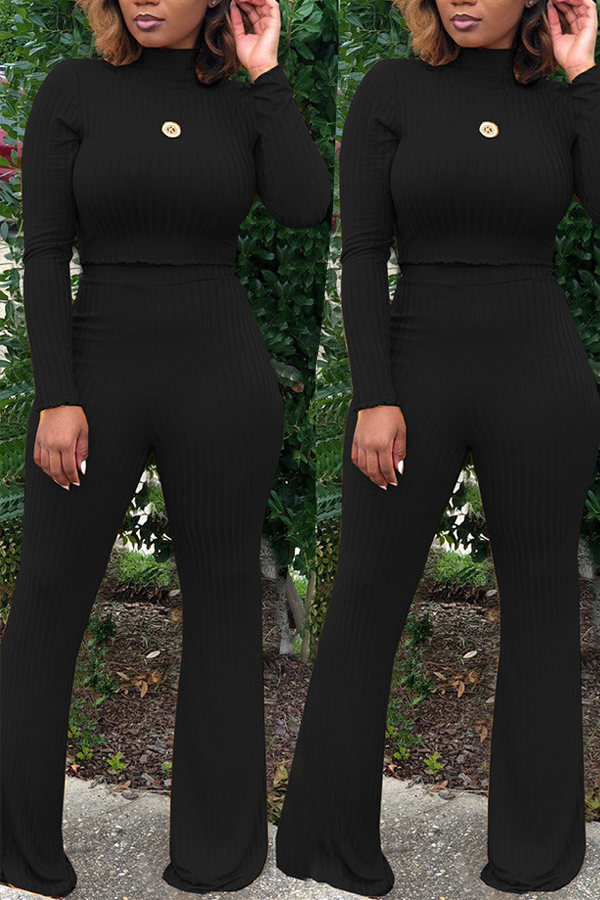 

Lovely Casual Loose Black Cotton Two-piece Pants Set