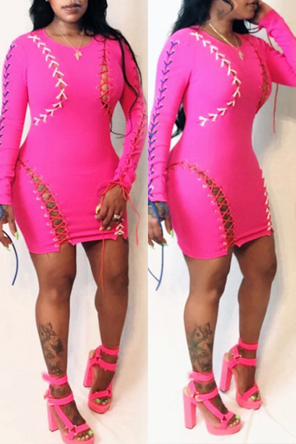 

Lovely Trendy Hollowed-out Rose Red Mini Dress