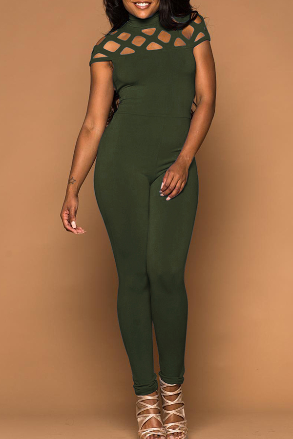 

Lovely Trendy Hollowed-out Army Green One-piece Jumpsuit