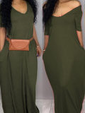 LW Casual Pockets Design Green Blending Floor Length Dress