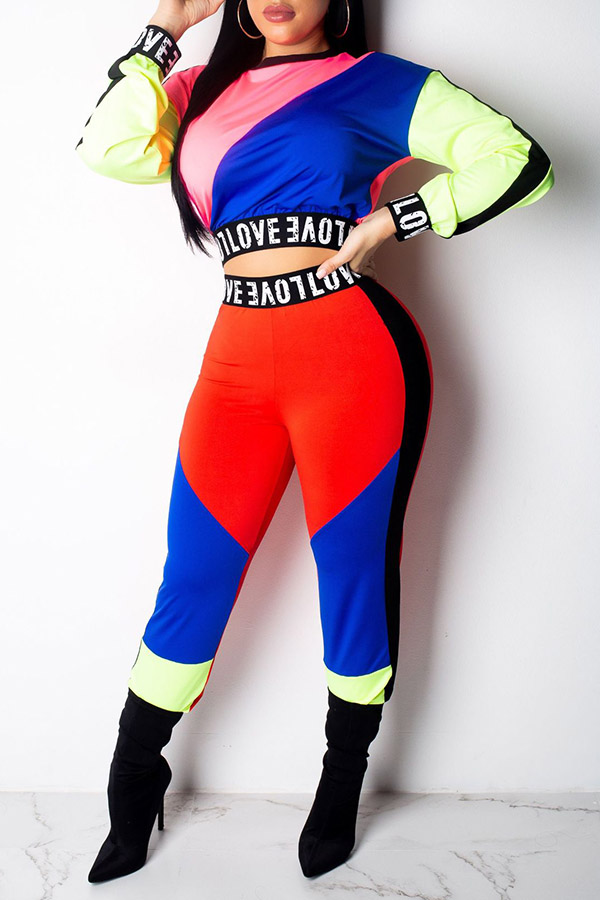 

Lovely Casual Patchwork Multicolor Two-piece Pants Set, Multi