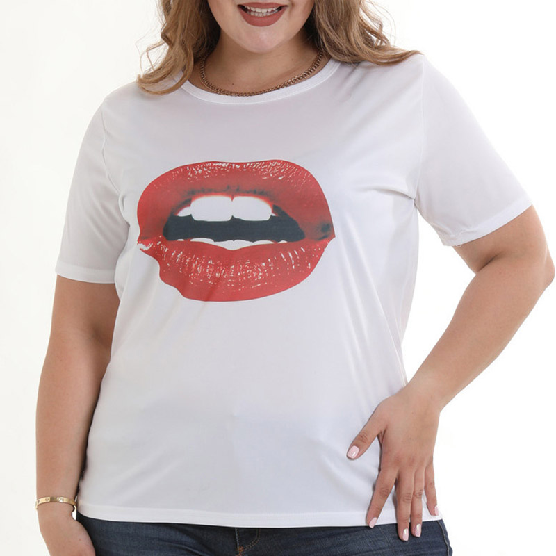 

Lovely Casual Lip Printed White Cotton Blends T-shirt