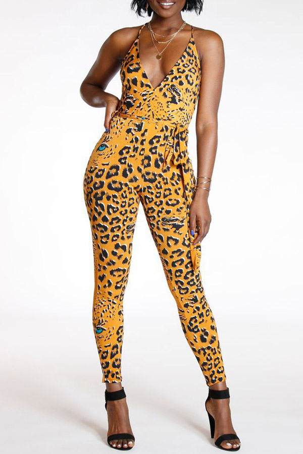 

Lovely Sexy Leopard Printed Yellow One-piece Jumpsuit