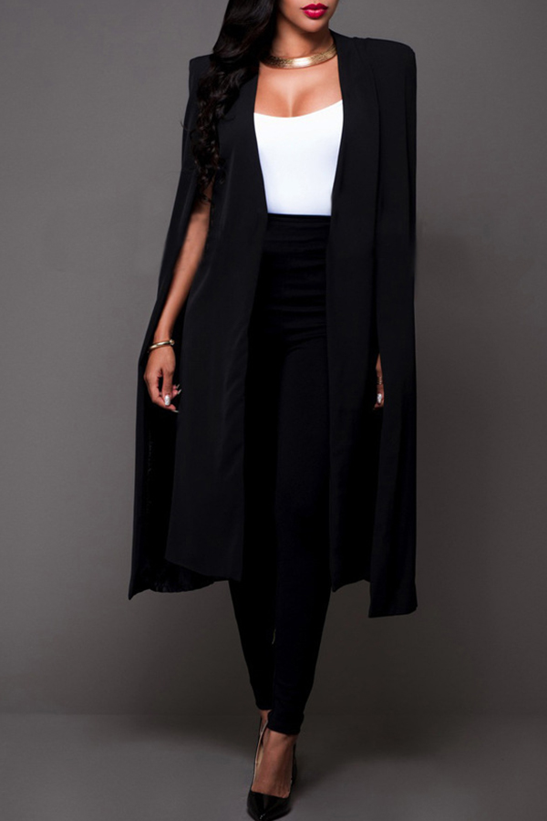 Lovely Casual Sleeveless Cloak Design Black Coat