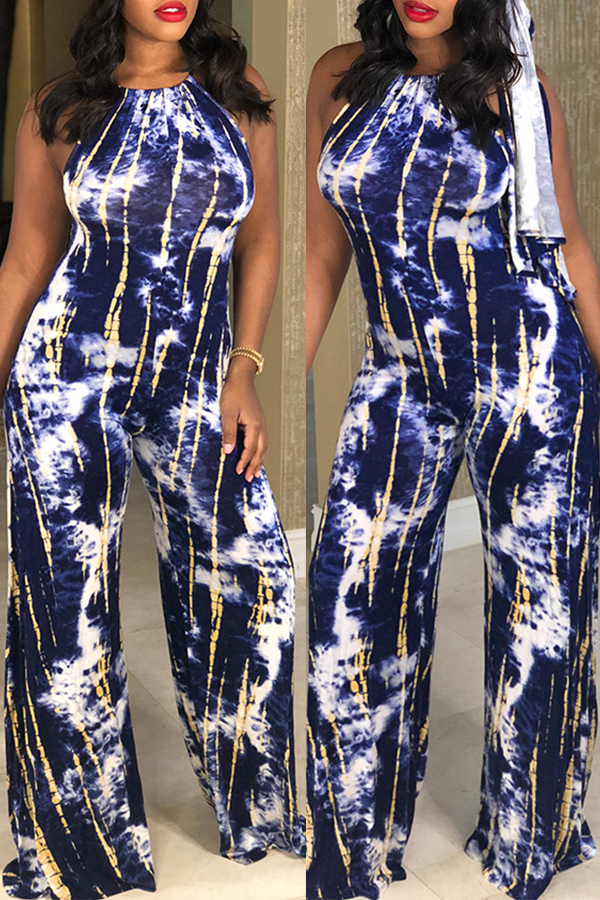 

Lovely Casual Printed Loose Blue One-piece Jumpsuit