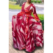 Lovely Casual Printed Red Floor length Plus Size D