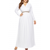 Lovely Casual Long Sleeve Loose White Floor Length