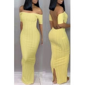 Lovely Trendy Backless Yellow Ankle Length Dress