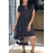 Lovely Casual Patchwork Black Blending Knee Length