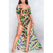 Lovely Trendy Side High Slit Multicolor Two-piece 