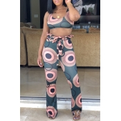 Lovely Chic Floral Printed Green Blending Two-piec