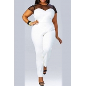 Lovely Casual Patchwork Plus Size White One-piece 