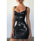 Lovely Sexy Spaghetti Strap Black Mini Dress