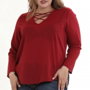 Lovely Casual Hollowed-out Wine Red Blouses