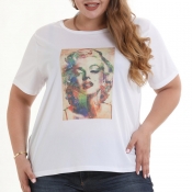 Lovely Casual Portrait Printed White Cotton Blends