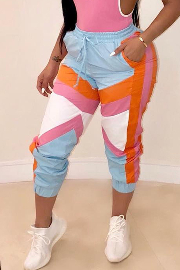 

Lovely Trendy Patchwork Multicolor Mid Drawstring Pants, Multi