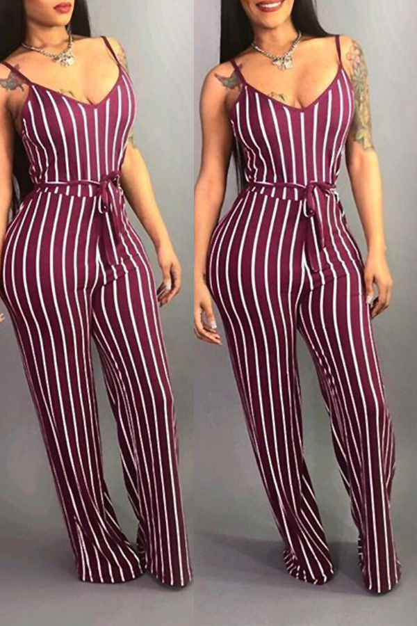 

Lovely Trendy Striped Red One-piece Jumpsuit