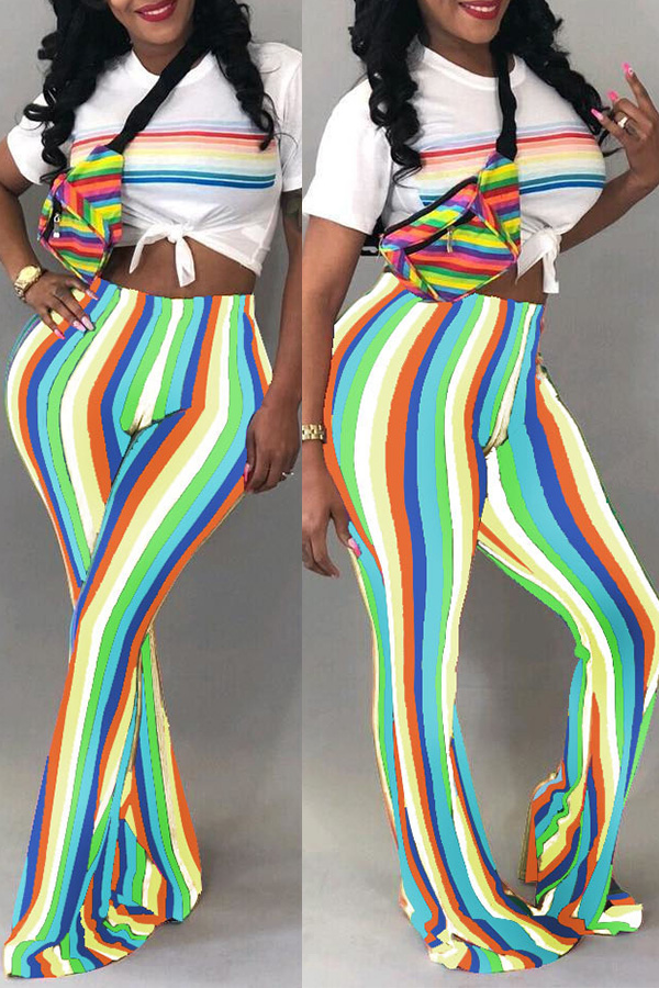 

Lovely Casual Striped Trumpet-shaped Green Pants