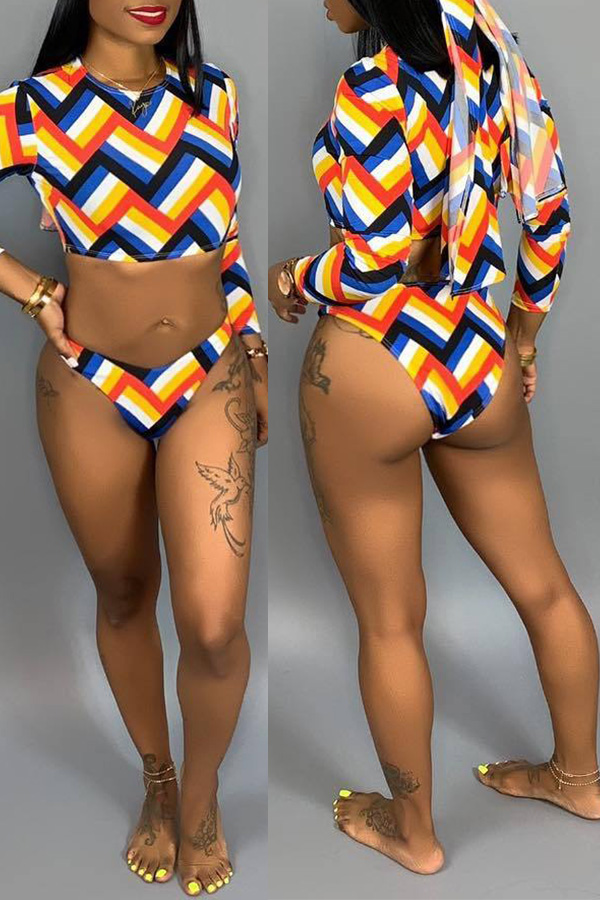 

Lovely Casual Geometric Printed Multicolor Two-piece Swimwear, Multi