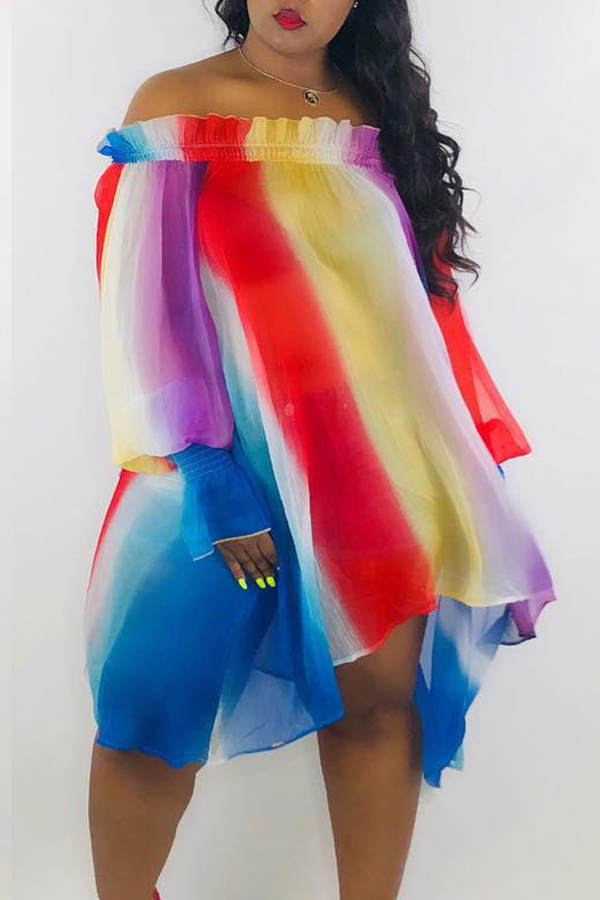 

Lovely Sweet Striped Blue Chiffon Mini Dress