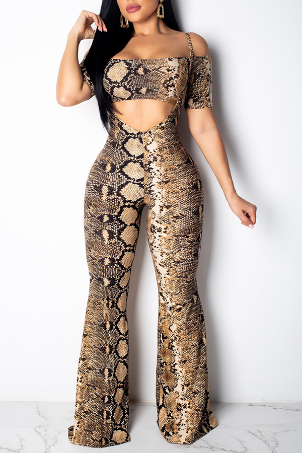 

Lovely Work Animal Printed Khaki Two-piece Pants Set