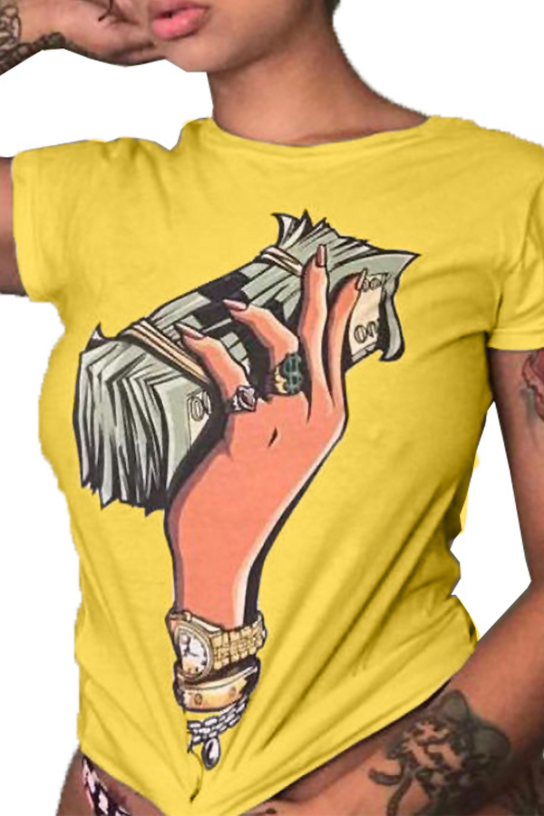 

Lovely Casual Cartoon Printed Yellow T-shirt