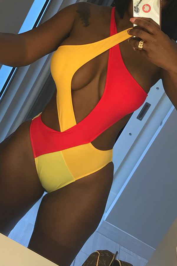 

Lovely Casual Hollowed-out Patchwork Multicolor One-piece Swimwear