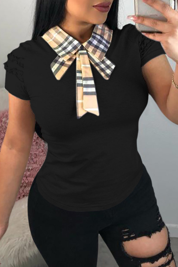 

Lovely Casual Bow-Tie Black T-shirt