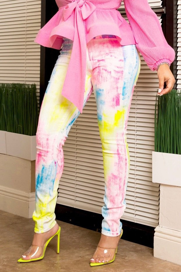

Lovely Casual Printed Skinny Multicolor Pants, Multi